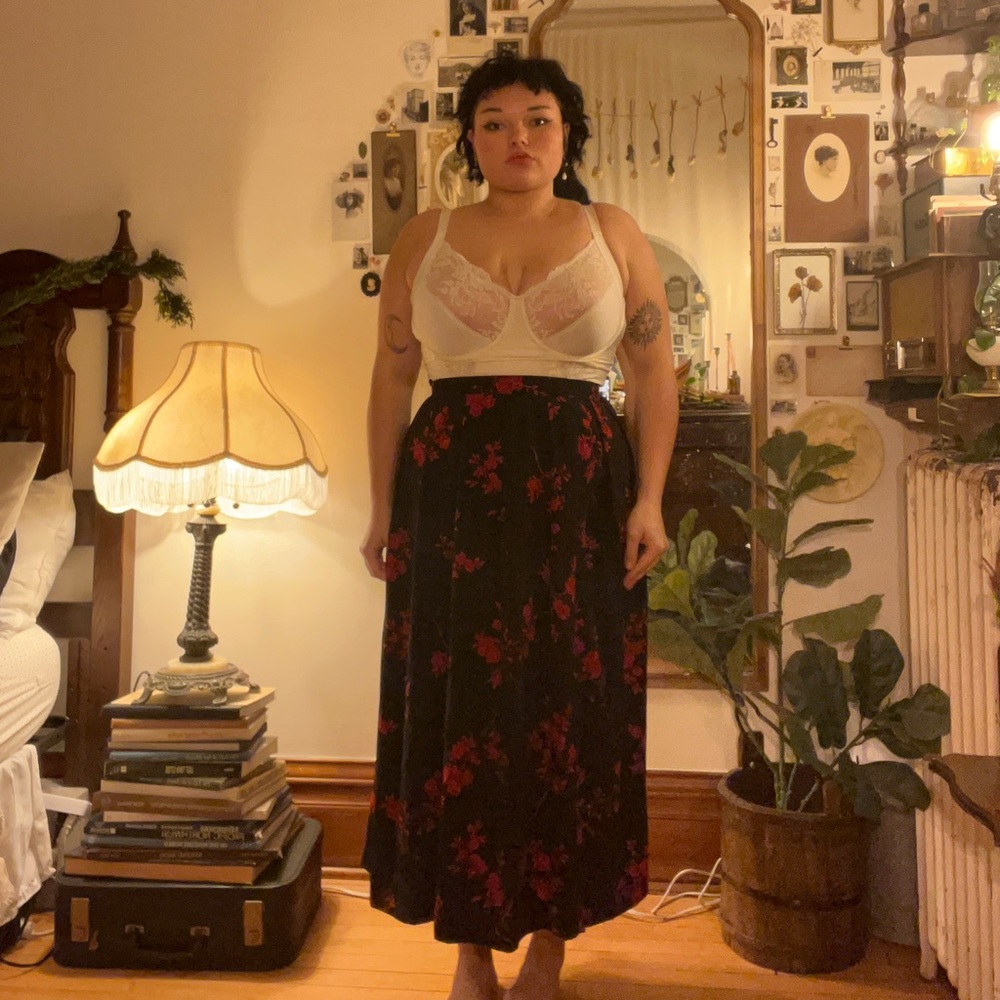 Black and Red Floral Maxi Skirt
